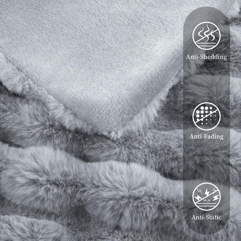 Admitrack Faux Rabbit Fur Throw Blanket for Couch  Fluffy Warm Plush Thick Bubble Blanket for Bed Sofa Living Room  Soft Cozy Furry Blanket  50x60 inches  Gray - Image 4