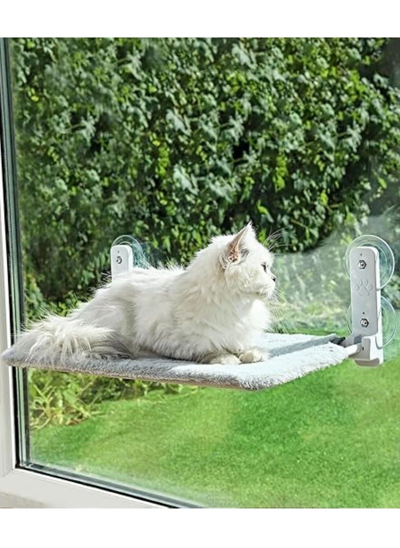 SKY-TOUCH Cat Hammock Bed, Cat Window Perch : Foldable Cordless Cat Hammock with 4 Strong Suction Cups Solid Metal Frame Soft Plush Pad for Cats Sunbathing Napping Overlooking (White 52 * 32 * 20cm)  - Image 1