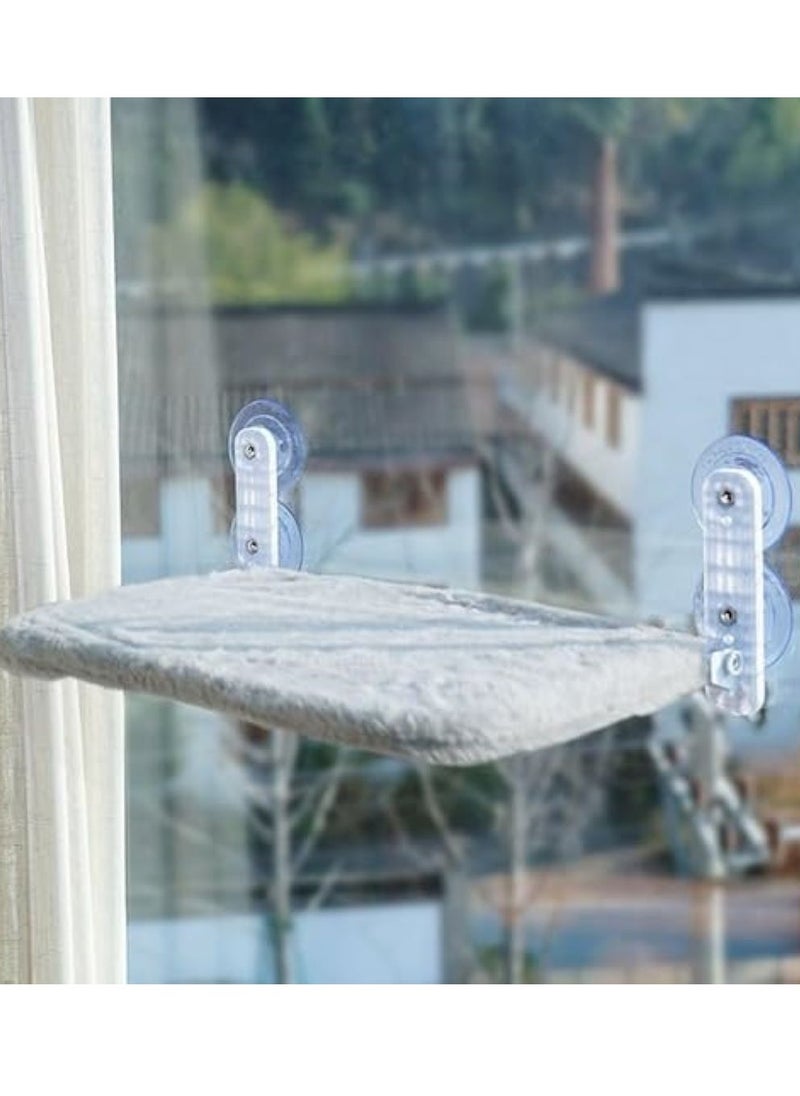 SKY-TOUCH Cat Hammock Bed, Cat Window Perch : Foldable Cordless Cat Hammock with 4 Strong Suction Cups Solid Metal Frame Soft Plush Pad for Cats Sunbathing Napping Overlooking (White 52 * 32 * 20cm)  - Image 3