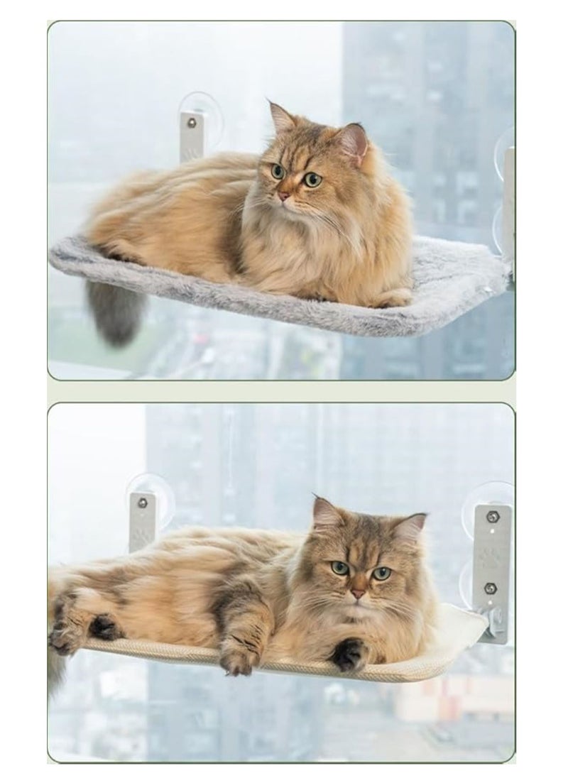 SKY-TOUCH Cat Hammock Bed, Cat Window Perch : Foldable Cordless Cat Hammock with 4 Strong Suction Cups Solid Metal Frame Soft Plush Pad for Cats Sunbathing Napping Overlooking (White 52 * 32 * 20cm)  - Image 2