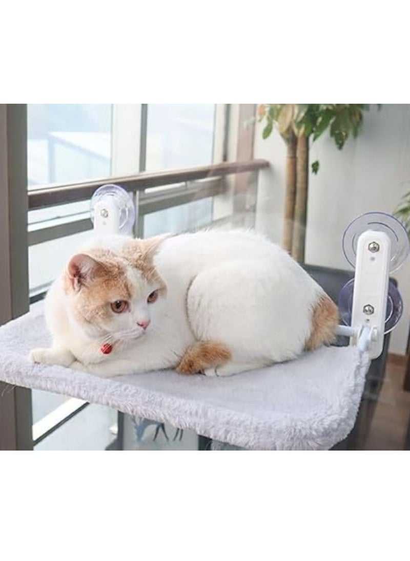 SKY-TOUCH Cat Hammock Bed, Cat Window Perch : Foldable Cordless Cat Hammock with 4 Strong Suction Cups Solid Metal Frame Soft Plush Pad for Cats Sunbathing Napping Overlooking (White 52 * 32 * 20cm)  - Image 5