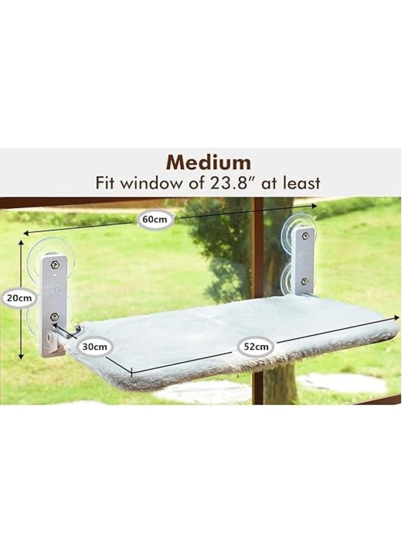 Cat Hammock Bed, Cat Window Perch : Foldable Cordless Cat Hammock with 4 Strong Suction Cups Solid Metal Frame Soft Plush Pad for Cats Sunbathing Napping Overlooking (White 52 * 32 * 20cm)