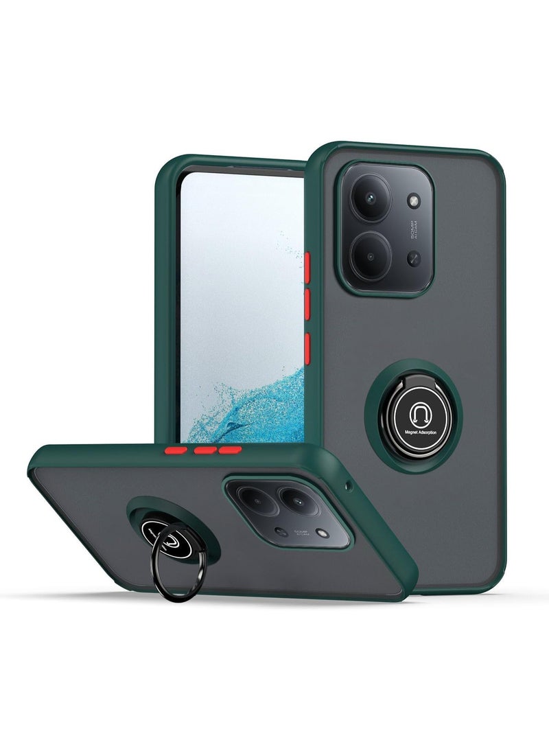 Muzz Case Compatible with Xiaomi Redmi 15C 2025, Camera Protection Thin Translucent Shockproof Matte Back Cover With 360 Rotational Car Mount Magnetic Ring Holder For Redmi 15C (Green) - Image 1
