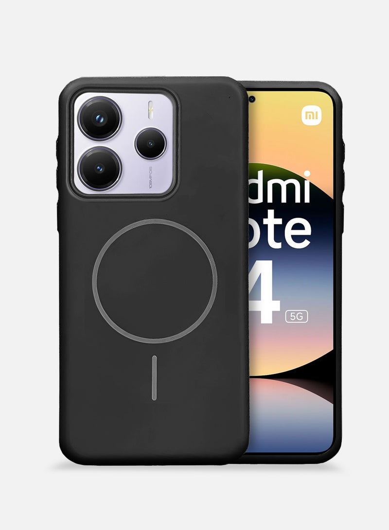 دبليو تيك شاومي ريدمي نوت 14 5 جي 2025 سيليكون سائل بريميوم متوافق مع غطاء جراب حلقي رفيع ماجسيف (MCMPMN) - أسود - Image 1