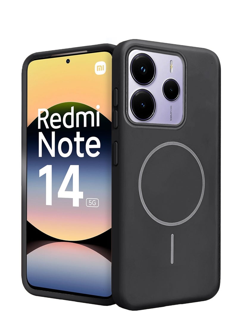 دبليو تيك شاومي ريدمي نوت 14 5 جي 2025 سيليكون سائل بريميوم متوافق مع غطاء جراب حلقي رفيع ماجسيف (MCMPMN) - أسود - Image 2