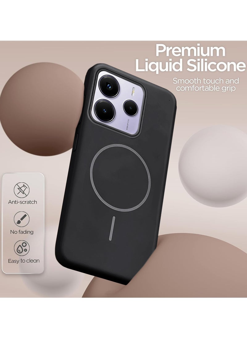 دبليو تيك شاومي ريدمي نوت 14 5 جي 2025 سيليكون سائل بريميوم متوافق مع غطاء جراب حلقي رفيع ماجسيف (MCMPMN) - أسود - Image 3