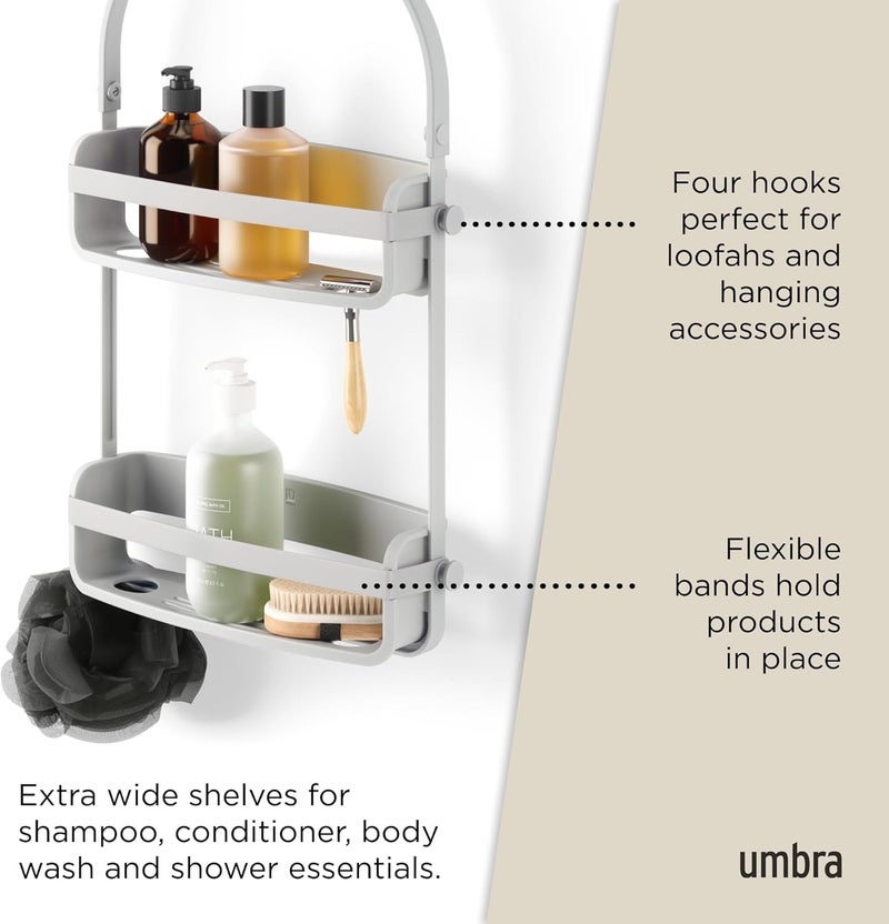 UMBRA Flex Hanging Shower Caddy with 2 Shelves, Bathtub Shelf and Bathroom Organizer, Grey - Image 5