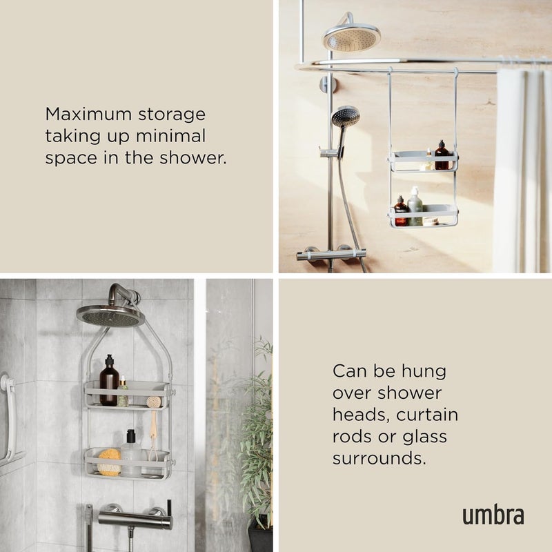 UMBRA Flex Hanging Shower Caddy with 2 Shelves, Bathtub Shelf and Bathroom Organizer, Grey - Image 4