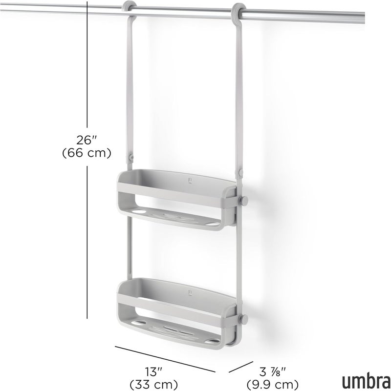 UMBRA Flex Hanging Shower Caddy with 2 Shelves, Bathtub Shelf and Bathroom Organizer, Grey - Image 3