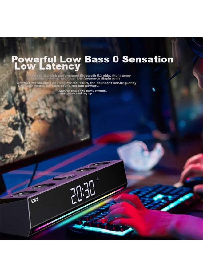 SOAIY Computer Speakers Sh18 Bluetooth Long Bar Speaker For Home Desktop Low-frequency Subwoofer, Clock Multimedia Desktop Laptop Usb Mini Small Steel Cannon, Clock Version White - Image 2
