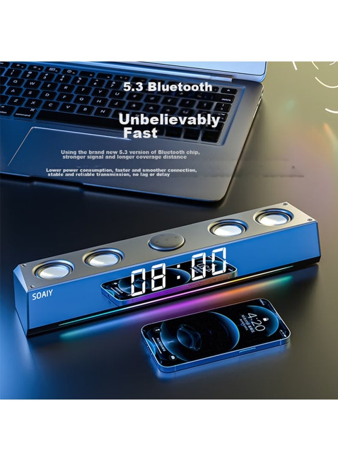 SOAIY Computer Speakers Sh18 Bluetooth Long Bar Speaker For Home Desktop Low-frequency Subwoofer, Clock Multimedia Desktop Laptop Usb Mini Small Steel Cannon, Clock Version White - Image 5