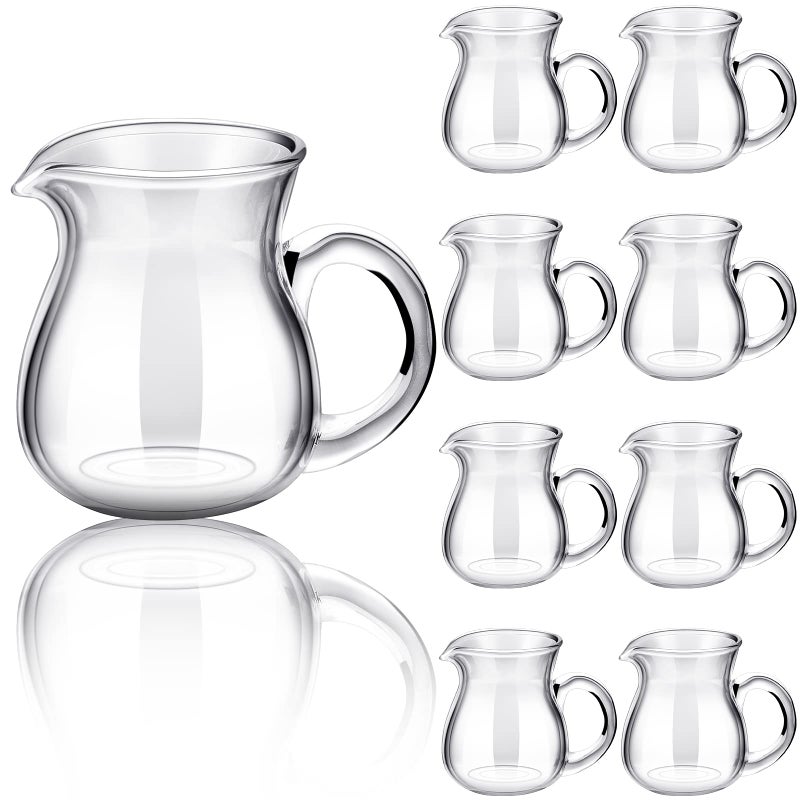 Suclain 8 Pcs Glass Creamer Pitcher Transparent Milk Pourer Mini Milk Pitcher Small Glass Pitcher Mini Carafe Coffee Mug Coffee Pot Creamer Pitcher for Milk Coffee Tea Syrup Normal 4 oz