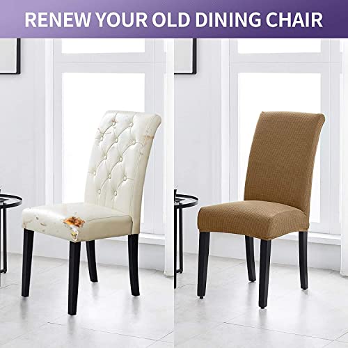 Styleys Dining Chair Cover Slipcovers, Jacquard Chair Seat Protector Removable Washable Spandex Kitchen Chair Covers for Dining Room, Set of 6, Khaki, JLMC10 - Image 5