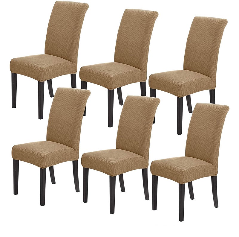 Styleys Dining Chair Cover Slipcovers, Jacquard Chair Seat Protector Removable Washable Spandex Kitchen Chair Covers for Dining Room, Set of 6, Khaki, JLMC10 - Image 1