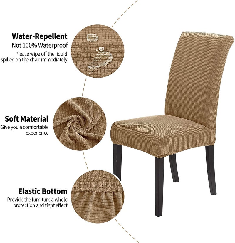 Styleys Dining Chair Cover Slipcovers, Jacquard Chair Seat Protector Removable Washable Spandex Kitchen Chair Covers for Dining Room, Set of 6, Khaki, JLMC10 - Image 3