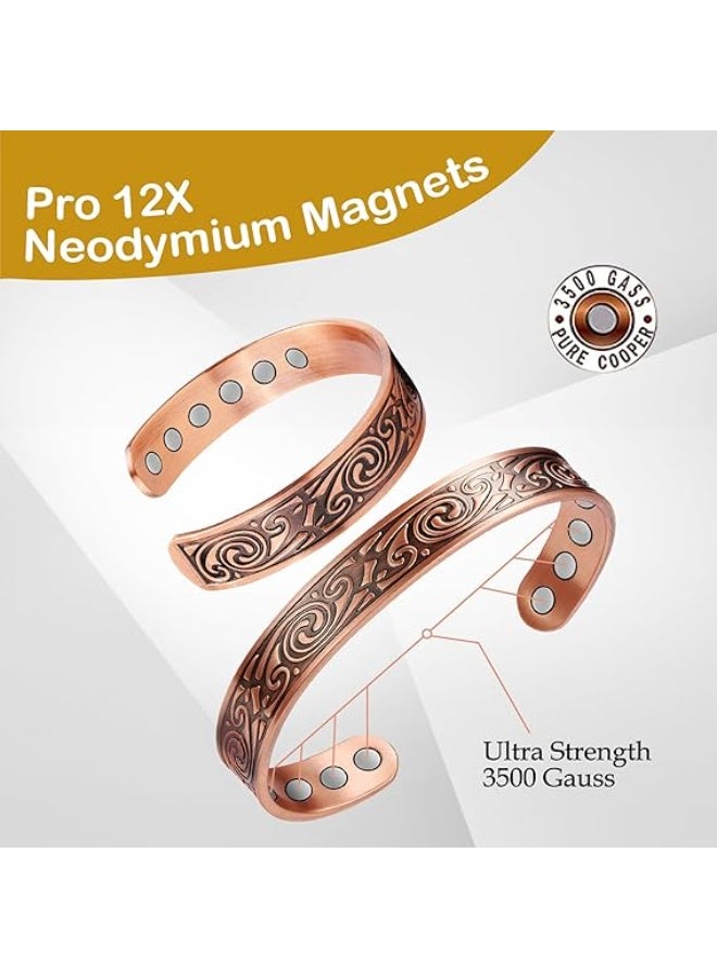 Feraco Copper Bracelets for Men, 12X Strength Wide Pure Copper Magnetic Bracelet for Men with Neodymium Magnets, Adjustable Cuff Bangle with Giftable Box - Image 4
