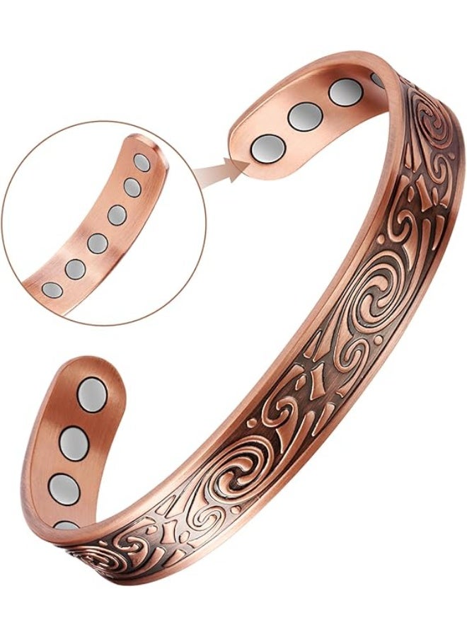 Feraco Copper Bracelets for Men, 12X Strength Wide Pure Copper Magnetic Bracelet for Men with Neodymium Magnets, Adjustable Cuff Bangle with Giftable Box - Image 1