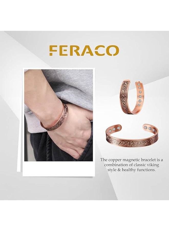 Feraco Copper Bracelets for Men, 12X Strength Wide Pure Copper Magnetic Bracelet for Men with Neodymium Magnets, Adjustable Cuff Bangle with Giftable Box - Image 5