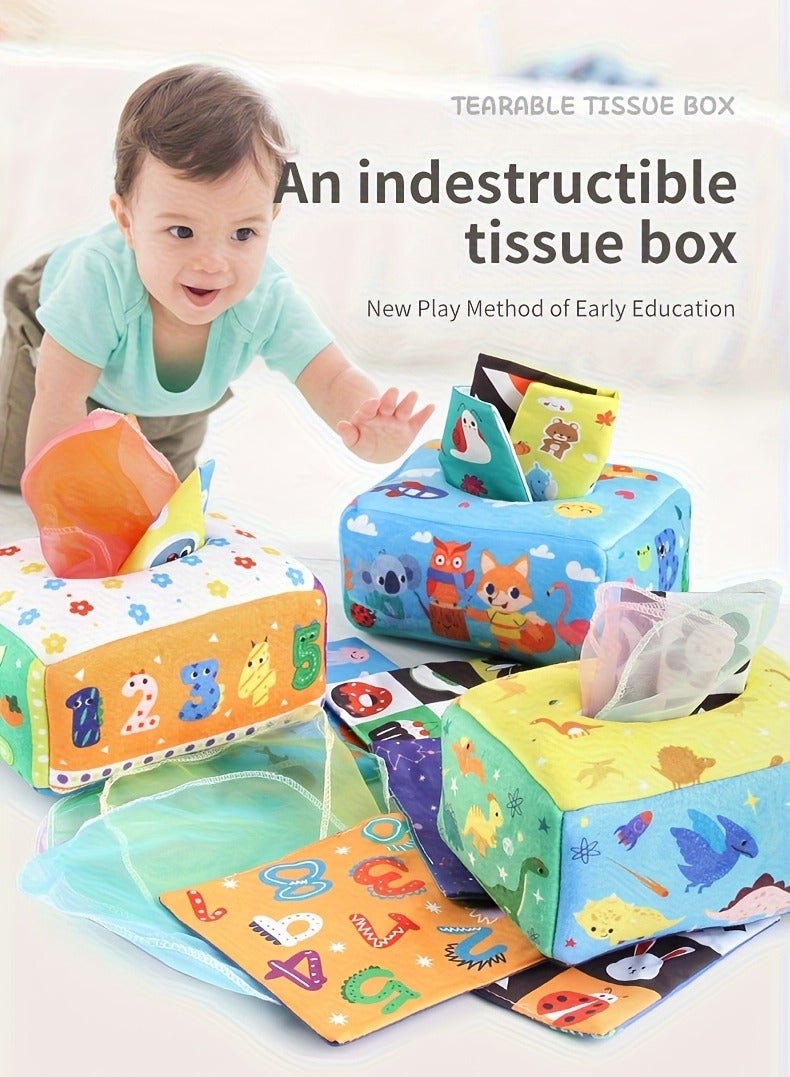 Montessori Baby Tissue Box Toy – Safe, Soft Fabric Crinkle Toy for Infants 6-12 Months | Encourages Fine Motor Skills, Early Learning  Cognitive Development with Peekaboo Fun | Machine Washable, Non - Image 2