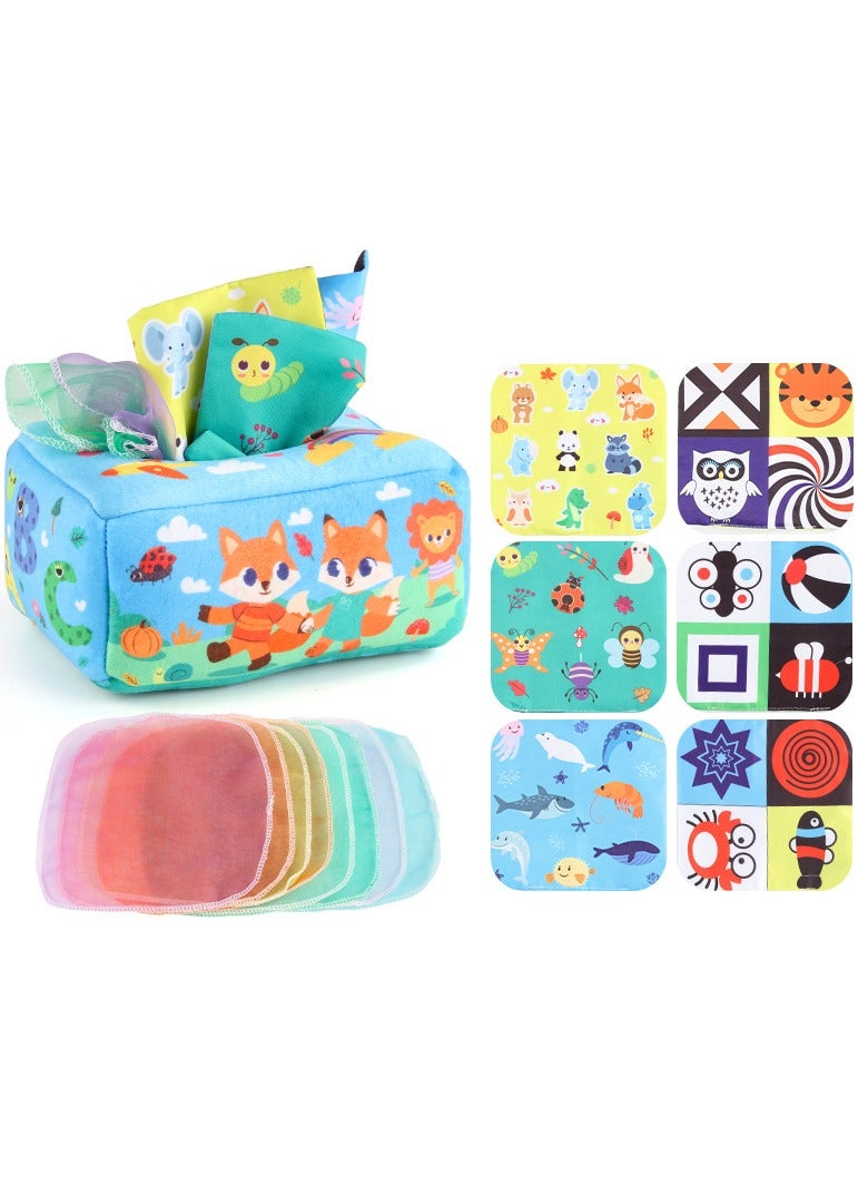 Montessori Baby Tissue Box Toy – Safe, Soft Fabric Crinkle Toy for Infants 6-12 Months | Encourages Fine Motor Skills, Early Learning  Cognitive Development with Peekaboo Fun | Machine Washable, Non - Image 4