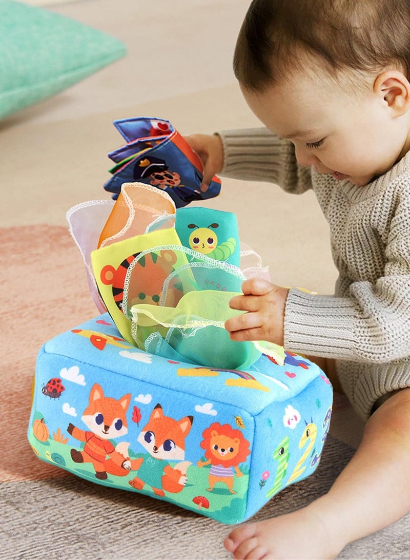 Montessori Baby Tissue Box Toy – Safe, Soft Fabric Crinkle Toy for Infants 6-12 Months | Encourages Fine Motor Skills, Early Learning  Cognitive Development with Peekaboo Fun | Machine Washable, Non - Image 1