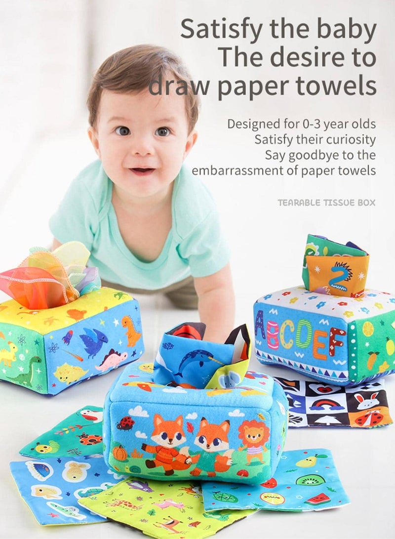 Montessori Baby Tissue Box Toy – Safe, Soft Fabric Crinkle Toy for Infants 6-12 Months | Encourages Fine Motor Skills, Early Learning  Cognitive Development with Peekaboo Fun | Machine Washable, Non - Image 3