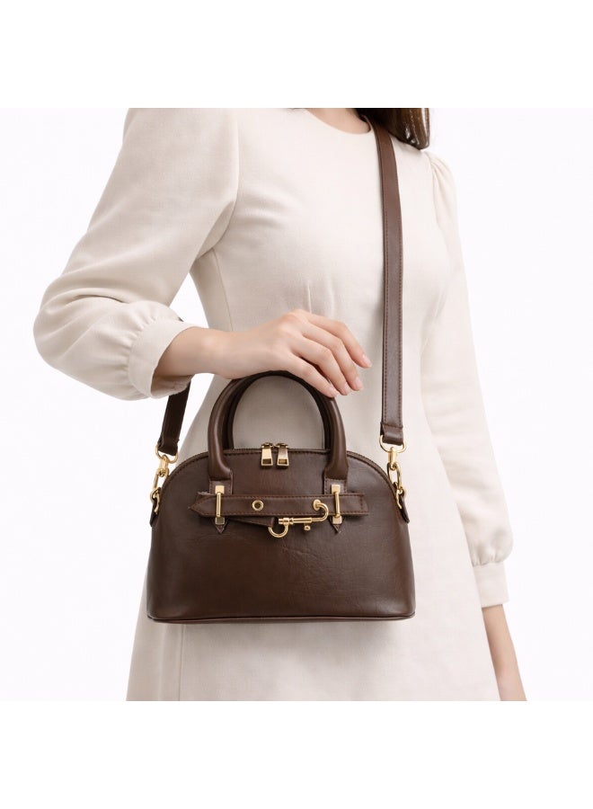 Classic "Dom" women's handbag in premium leather - with gold accents, featuring a top handle and adjustable shoulder strap - perfect for special occasions and work - Image 1