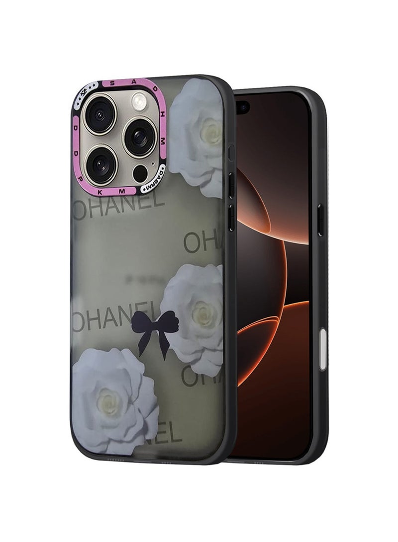 Techie غطاء خلفي مزخرف بأزهار مع واقي عدسة كاميرا مرتفع لآيفون 16 برو - Image 1