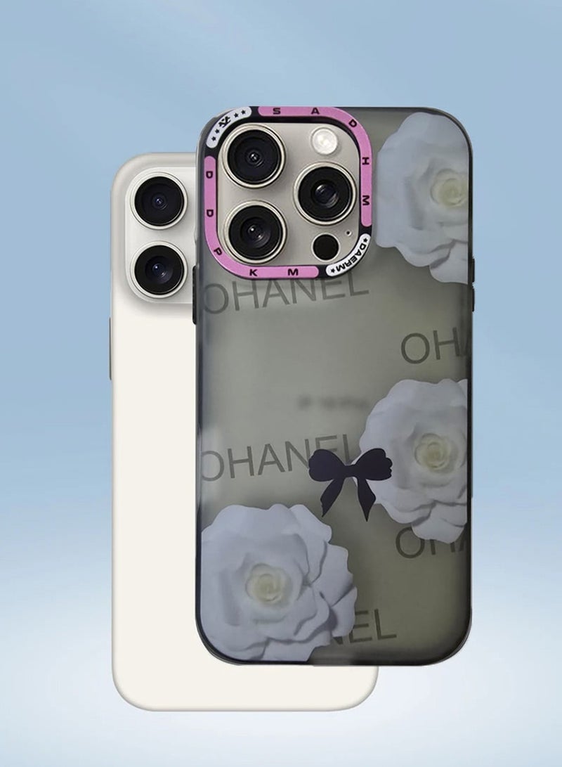 Techie غطاء خلفي مزخرف بأزهار مع واقي عدسة كاميرا مرتفع لآيفون 16 برو - Image 2