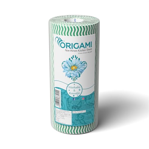 Origami Non Woven Reusable & Washable Kitchen Towel Roll | Ultra Absorbent, Antimicrobial & Anti Odour Wipes for Spotless Cleaning | Quick Dry Multi Purpose Tissues (80 Wipes) - Image 1