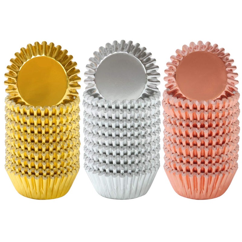 Elcoho 600 Pieces 125 Inch Mini Foil Metallic Cupcake Liners Muffin Paper Cases Baking Cups Gold Silver and Rose Gold