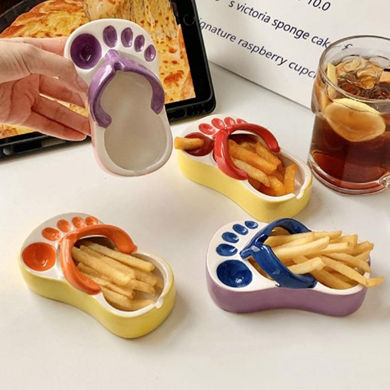 GLOGLOW Cute Ceramic French Fries Plate Unique Slipper Shape Fries Dish Snack Chip Plate Ketchup Sauce Bowl for Home Decoration Coffee Shops - Image 4