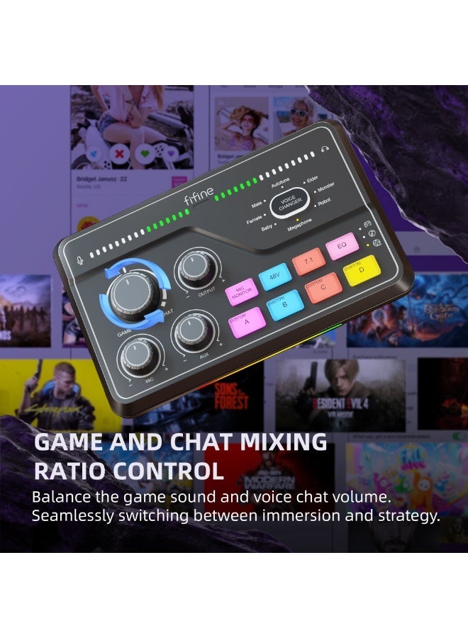 Fifine Gaming Mixer for Voice Chat and Streaming- 7.1ch Surround Sound Headphone Amp-XLR Preamp-USB Plug & Play-Voice Changer-RGB-Volume Control-3 EQ Modes -SC8 - Image 3
