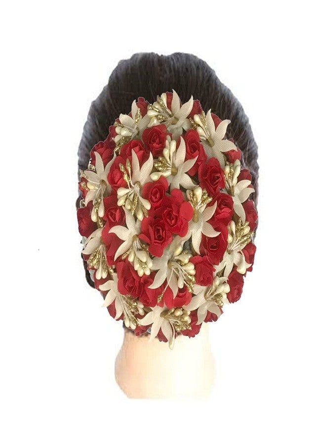 Arooman™ Artificial Flower Juda/Bun For Women/Girls,(Color-Red And White Pack -01) - Image 3