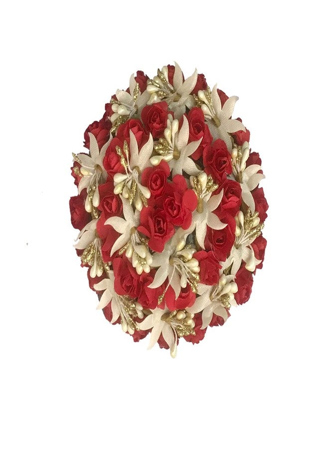 Arooman™ Artificial Flower Juda/Bun For Women/Girls,(Color-Red And White Pack -01) - Image 2