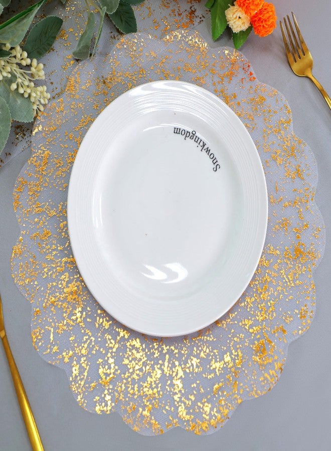 Snowkingdom Gold Placemats Set of 50, Gold Metallic Mesh Glitter Foil with Floral Comb 13 Inch Round Disposable Coasters for Dining Table Fall Wedding Birthday Party Thanksgiving - Image 2