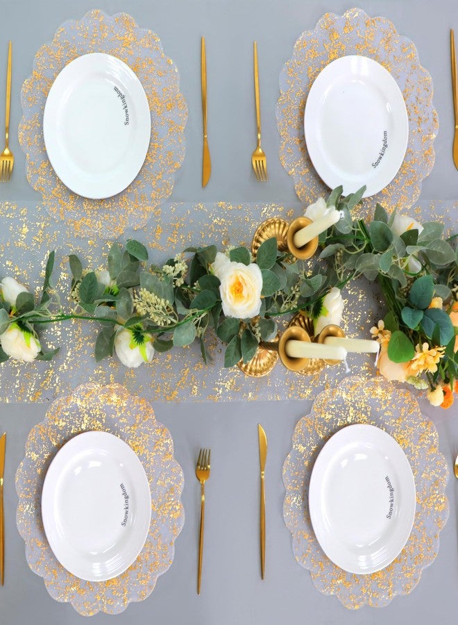 Snowkingdom Gold Placemats Set of 50, Gold Metallic Mesh Glitter Foil with Floral Comb 13 Inch Round Disposable Coasters for Dining Table Fall Wedding Birthday Party Thanksgiving - Image 3