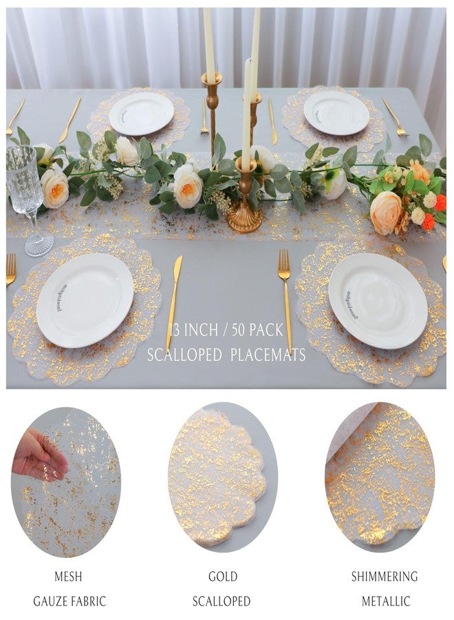 Snowkingdom Gold Placemats Set of 50, Gold Metallic Mesh Glitter Foil with Floral Comb 13 Inch Round Disposable Coasters for Dining Table Fall Wedding Birthday Party Thanksgiving - Image 5