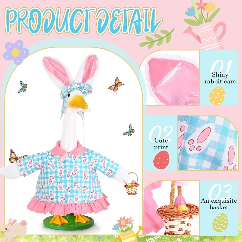 JcHrmers Easter Goose Outfits Bunny Porch Goose Outfits for 23" Cement or Plastic Goose Statue for Spring Outdoor Patio Yard Lawn Garden Decoration - Image 2