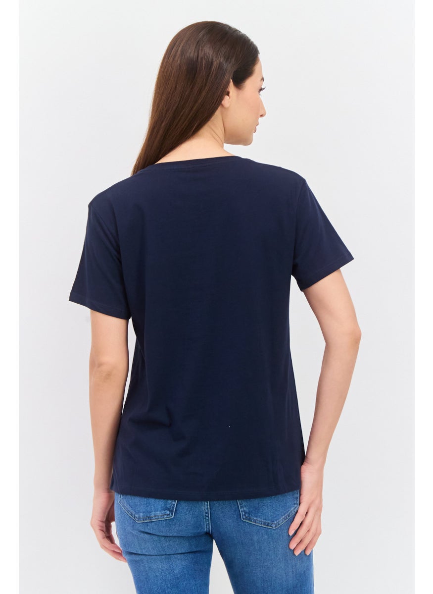 Pepe Jeans Women Crew Neck Short Sleeve Graphic T-Shirt, Navy Combo  - Image 3