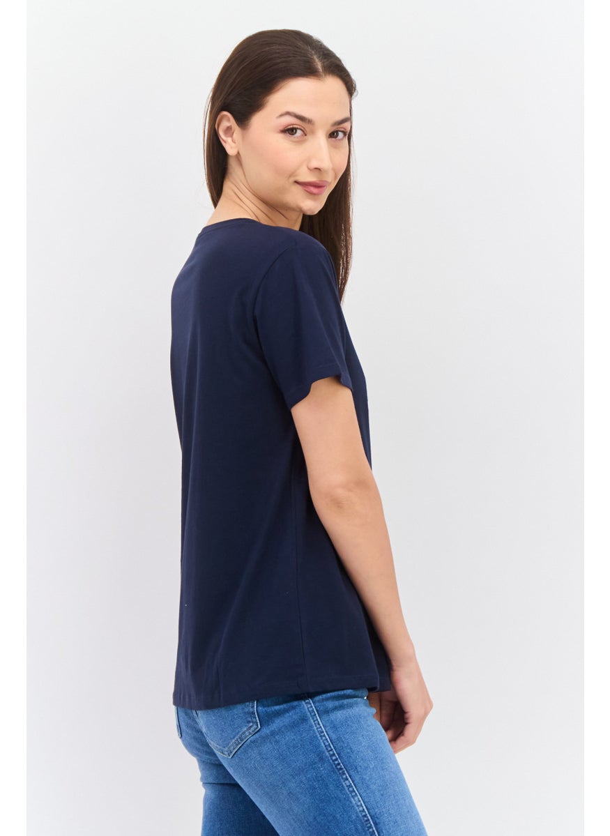 Pepe Jeans Women Crew Neck Short Sleeve Graphic T-Shirt, Navy Combo  - Image 2