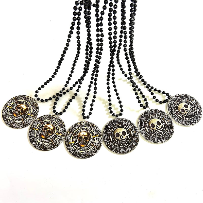GZYSSL 12 Pcs Halloween Pirate Coin Beads Necklace Pirate Skull Necklaces Accessories Pirate Day Necklaces Party Decorations - Image 1