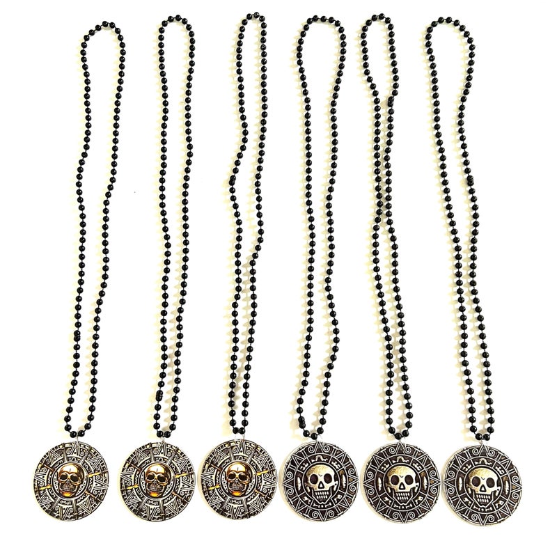 GZYSSL 12 Pcs Halloween Pirate Coin Beads Necklace Pirate Skull Necklaces Accessories Pirate Day Necklaces Party Decorations - Image 2