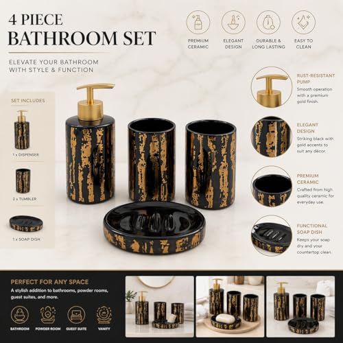 Whizzo® Ceramic Bathroom Accessories Set Ceramic - 4 Pieces Bathroom Accessories Set Soap Dispenser, Toothbrush Holder, Tumbler, Soap Dish, The Best Gifting Choice (BS-810, Black) - Image 2