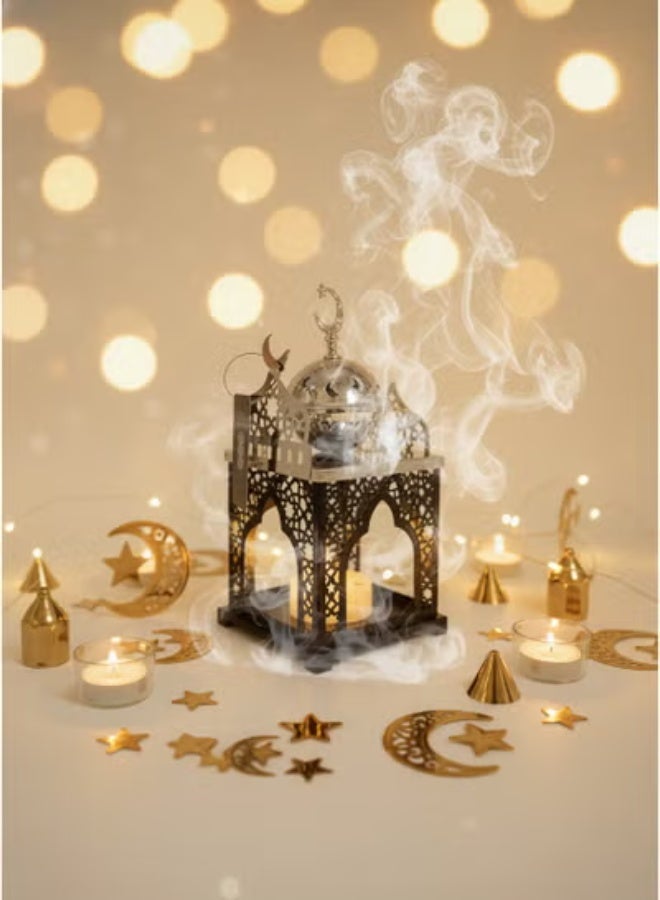 Black Islamic Ramadan Lantern with Silver Incense Burner