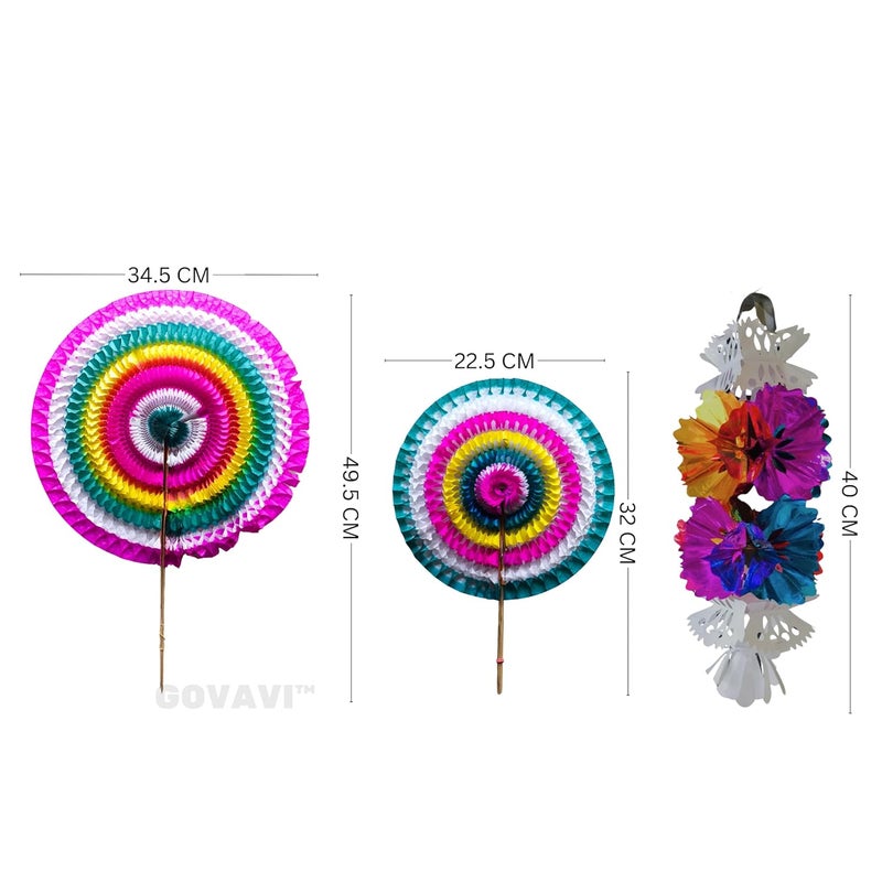 GOVAVI Ganesha festival Ganesha chaturthi Decoration Items Set of Multicolor Papers Bunting Multicolor Ganesh photo papers Bunting Fans Paper Sheets Paper Chain Garlands Flower Garlands - Image 3