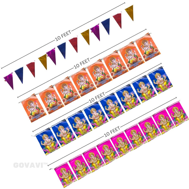 GOVAVI Ganesha festival Ganesha chaturthi Decoration Items Set of Multicolor Papers Bunting Multicolor Ganesh photo papers Bunting Fans Paper Sheets Paper Chain Garlands Flower Garlands - Image 4