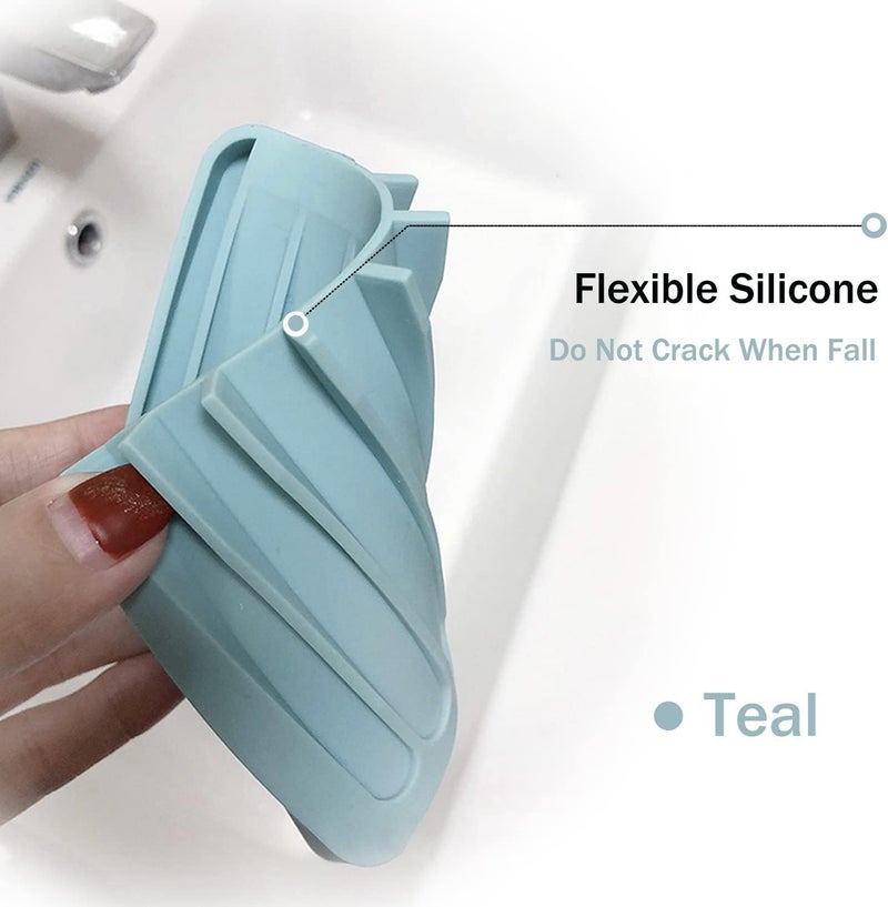 STORE 2508 Store2508 Pack of 3 Silicone Self Draining Soap Dish Holder for Bathroom Kitchen Grey White Teal - Image 5