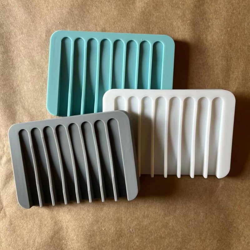 STORE 2508 Store2508 Pack of 3 Silicone Self Draining Soap Dish Holder for Bathroom Kitchen Grey White Teal - Image 1