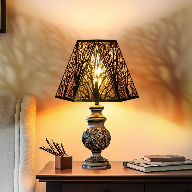 ALUCSET Etched Metal Lampshade, Hexagonal Lamp Shade with Antique Bronze Exterior&Gold-plated Interior, 7" Top x 13.8" Bottom x 9.5" Height, Spider Fitter - Image 2